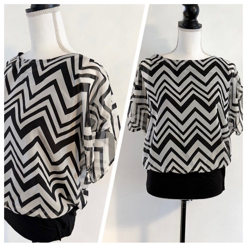 Women’s AB Studio Sheer Dolman Chevron Blouse